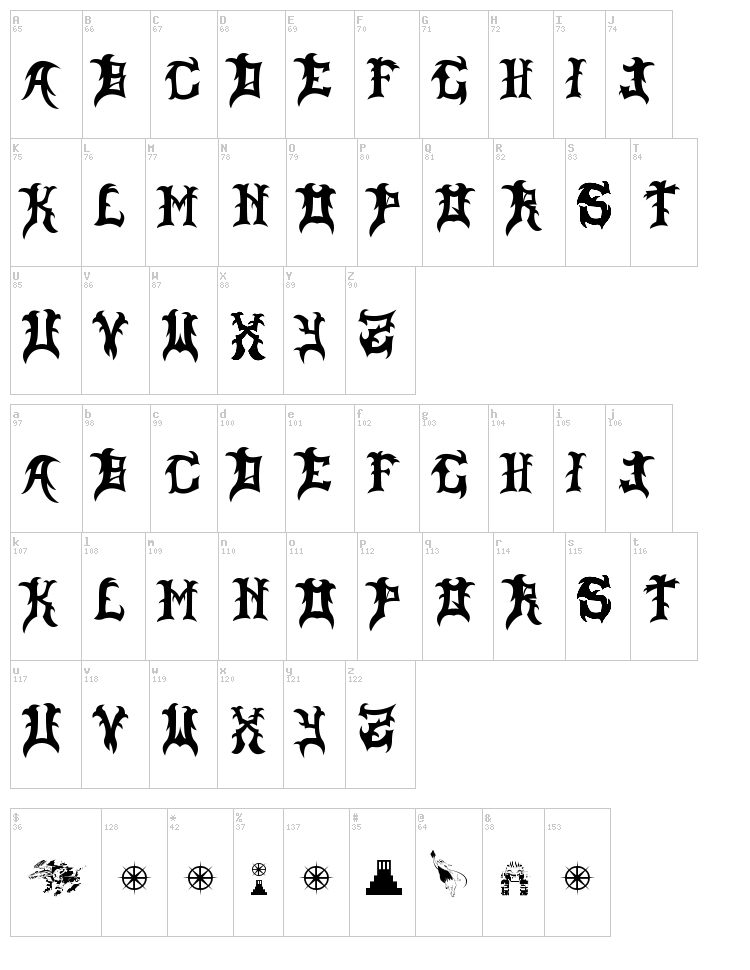 Slayer Dragon font map